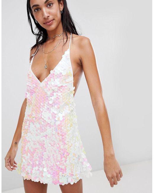 Motel Pink Cami Dress In Disc Sequin