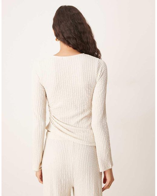 ASOS Natural Co-ord Long Sleeve Textured Ruched Side Detail Top