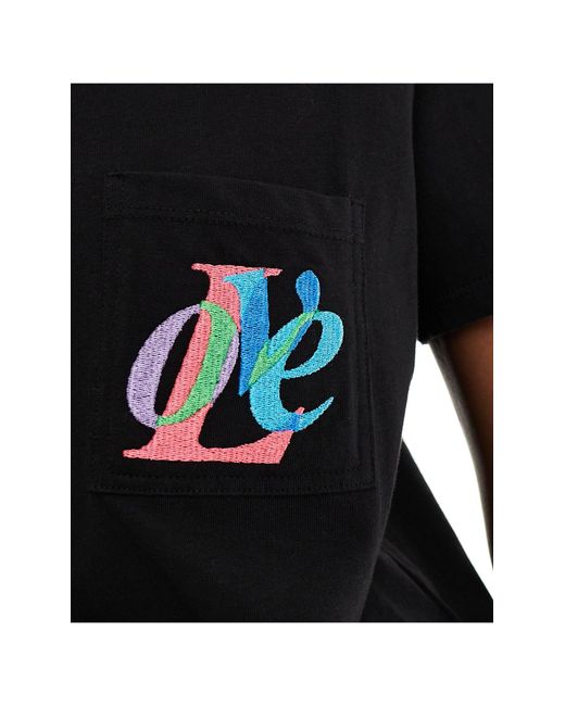 French Connection Black Embroidered Love Pocket Jersey T-shirt
