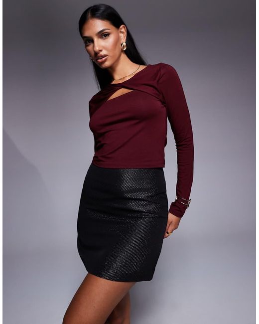 New Look Purple Metallic Twill A-line Mini Skirt