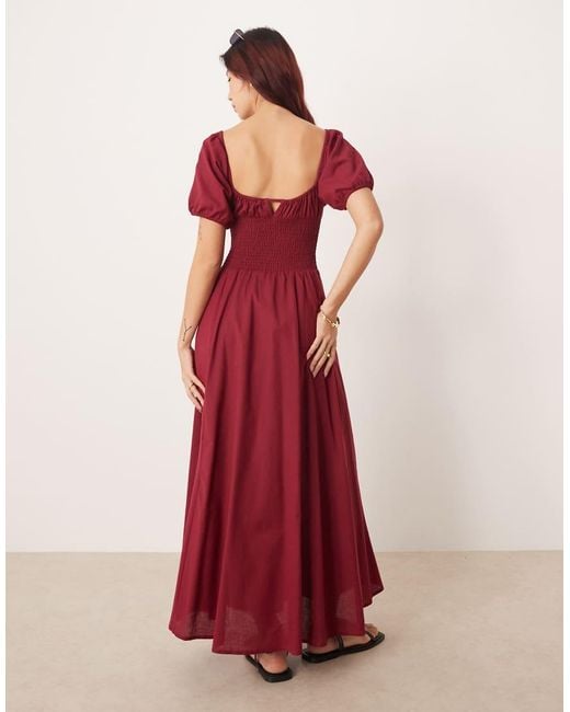 esmé studios Red Esmee Puff Sleeve Tie Front Maxi Beach Dress