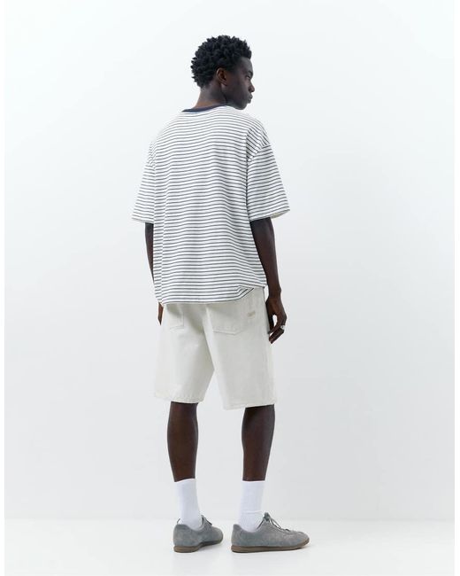 Pull&Bear White Baggy Denim Bermuda Shorts for men