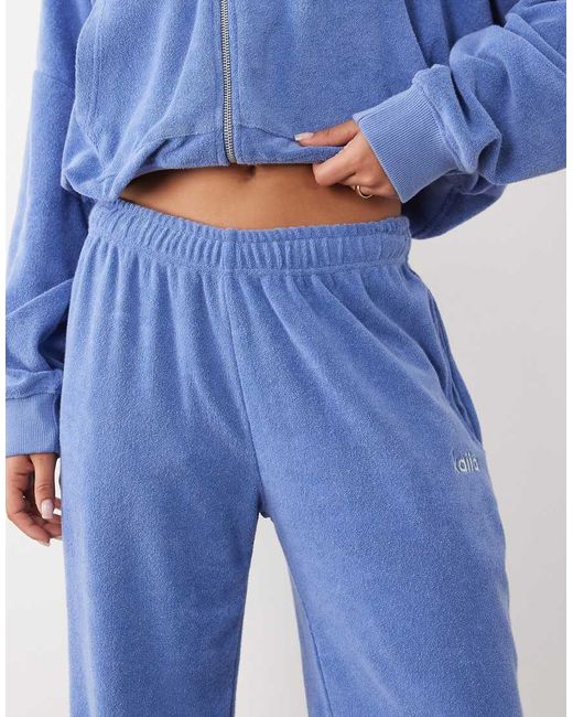 Kaiia Blue Cotton Rich Embroidered Logo Wide Leg Towelling joggers Co-ord