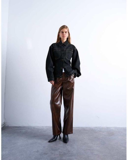 TOPSHOP Multicolor Faux Leather Pleated Straight Leg Pants