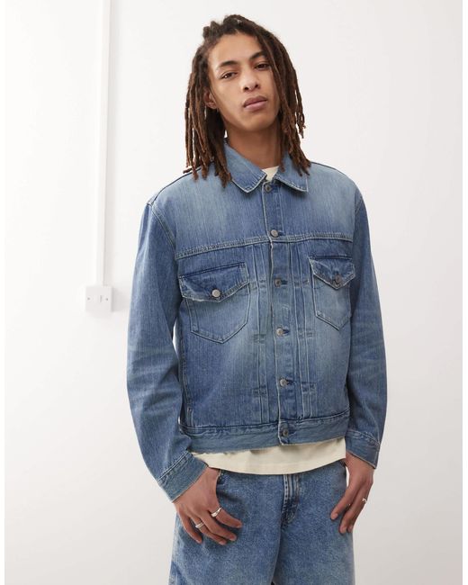 Weekday Blue Oversized Denim Jacket With Front Pleat Detail for men