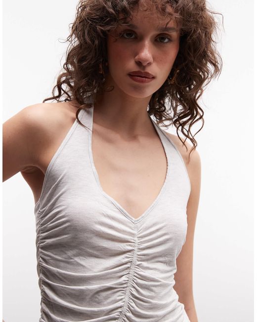 Monki 05913267 Monki Ruched Halter Top in White | Lyst
