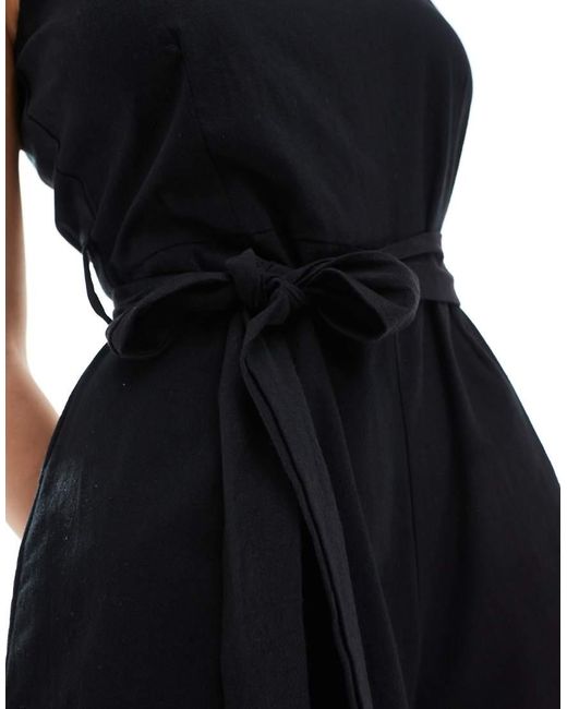 Brave Soul Playsuit Met Linnenlook En Gestrikte Taille in het Blue