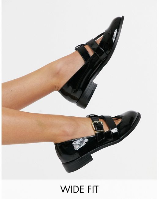 ASOS Black Wide Fit Meadow Mary Jane Flat Shoes
