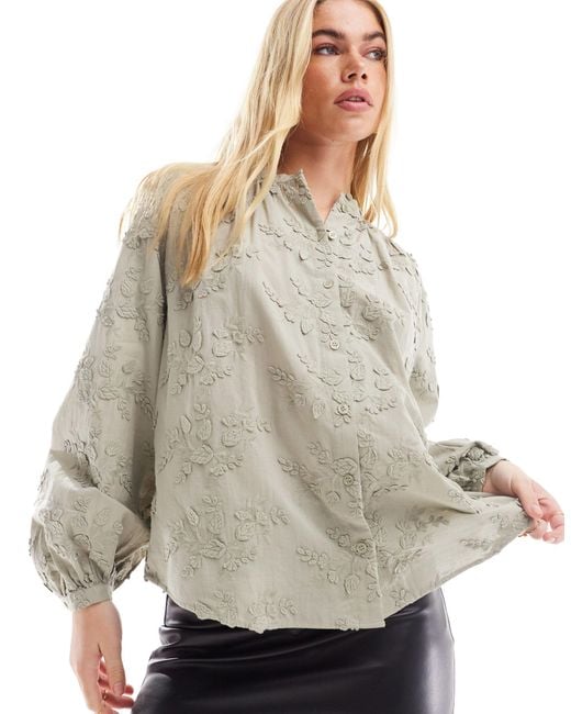 & Other Stories Gray Floral Embroidered Blouse