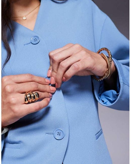 River Island Blue Puff Sleeve Tailored Blazer