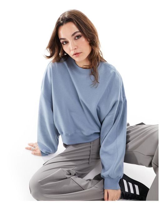 Monki Blue Round Neck Long Sleeve Sweatshirt