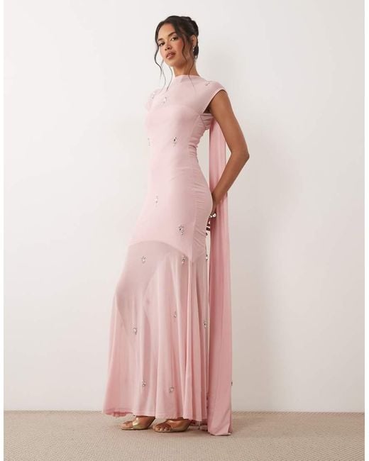 ASOS Pink Maxi Dress With All Over Scattered Embellishment