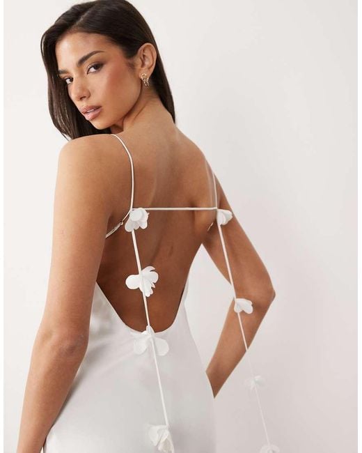 Forever New White Satin Cami Corsage Detail Low Back Maxi Dress