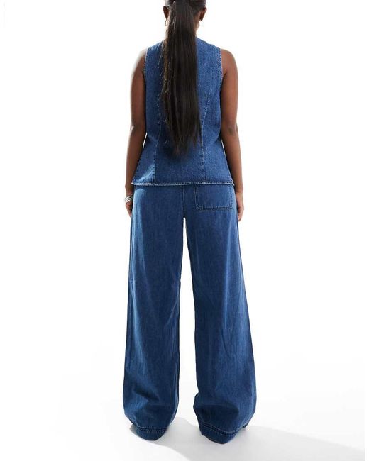 Pieces Blue Elasticated Waist Wide Leg Jeans