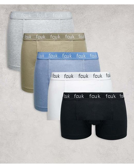 French Connection White 5 Pack Fcuk Cotton Stretch Boxers for men