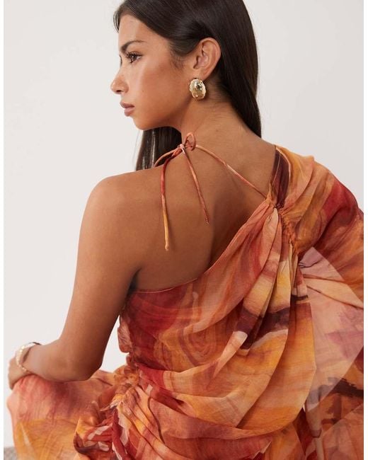 ASOS Orange One Shoulder Asymmetric Chiffon Mini Dress