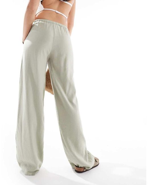 Pull&Bear Broek Met Hoge Taille En Linnenlook in het White