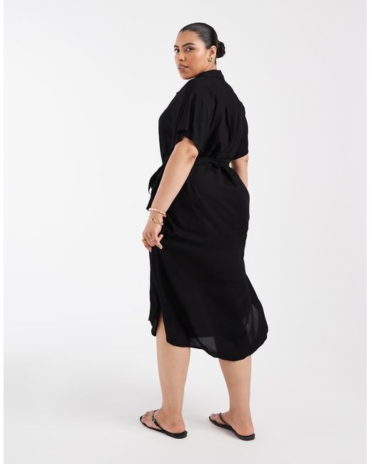 Vero Moda Black Shirt Midi Dress With Tie Belt