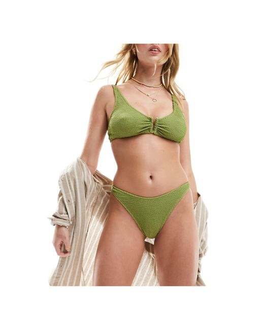 Adele - top bikini stropicciato con dettaglio metallico di Lindex in Green