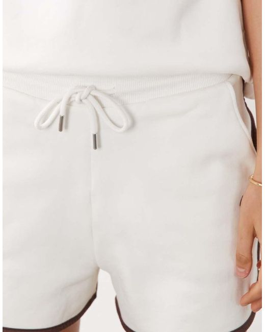 4th & Reckless White Cotton Contrast Trim Logo Embroidered Sweat Shorts