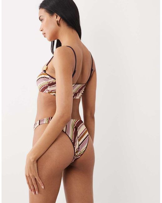 ASOS Brown Susie Sue Stripe Reversible Ibiza High Leg Cheeky Bikini Bottom