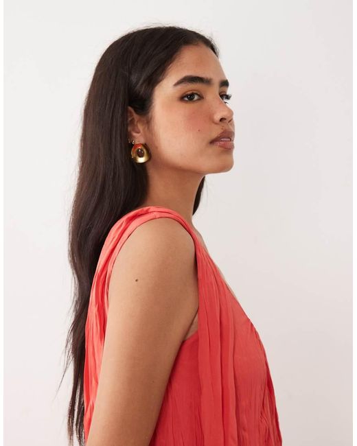 ASOS Red Crinkle Scoop Neck Maxi Dress With Scarf Detail