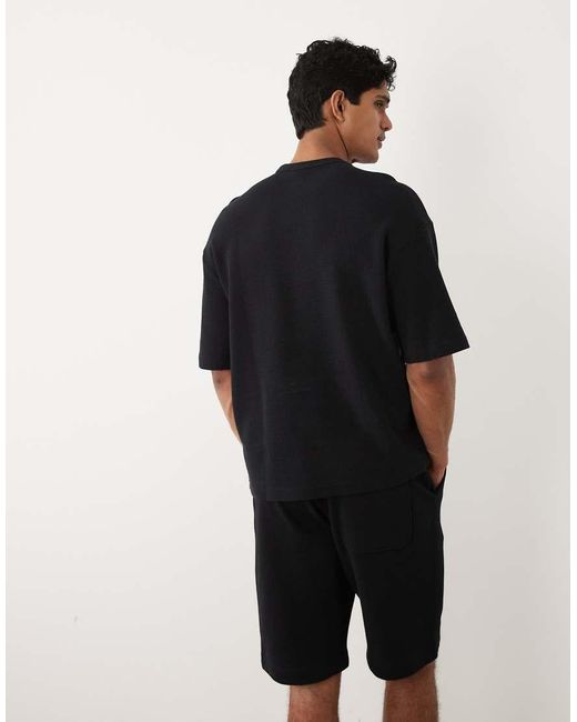 SELECTED Black Co-ord Waffle T-shirt for men