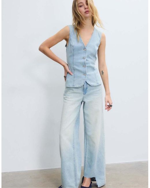Stradivarius Aansluitende Denim Top in het Blue