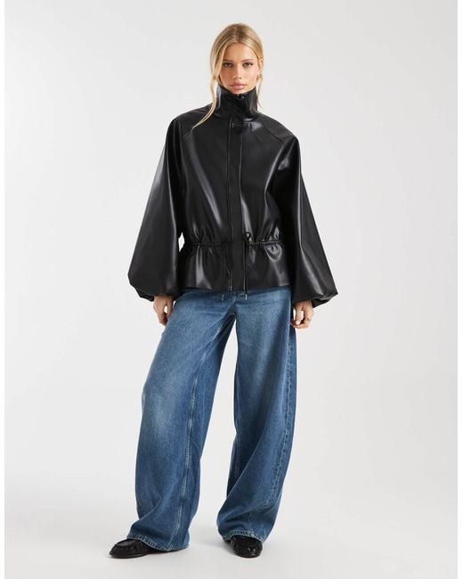 ASOS Blue Gathered Waist Bubble Pu Jacket