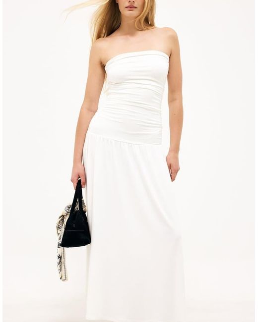 NA-KD White Flowy Tube Maxi Dress