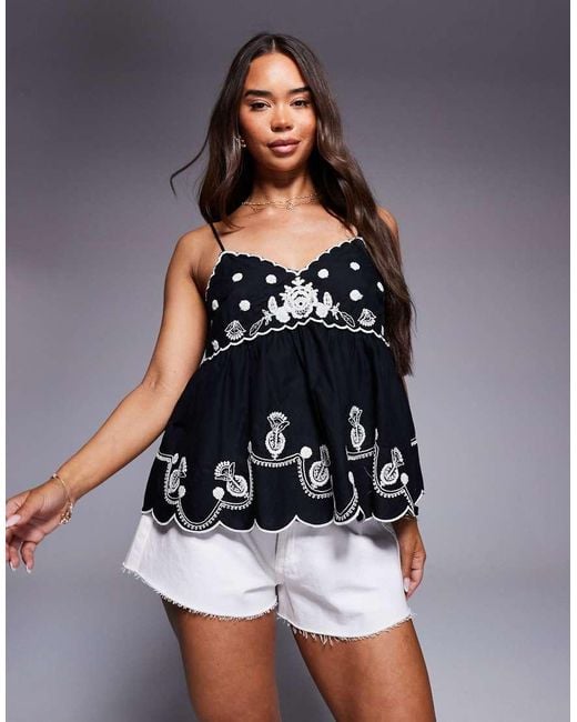 River Island Black Embroidered Peplum Cami