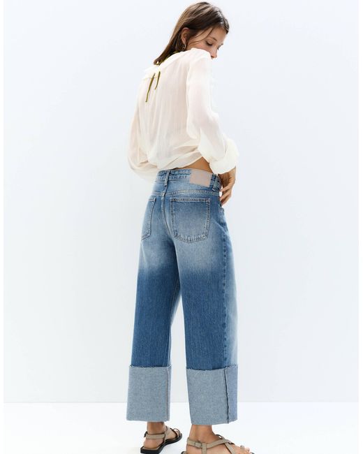 Pull&Bear Blue Turn Up Hem Straight Leg Jean