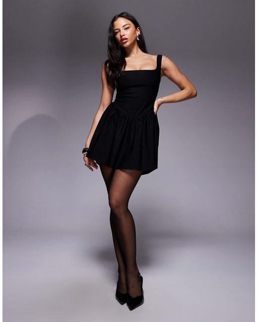 princess polly baby blue dress Sarah Square Neck Mini Dress - Black main image 0