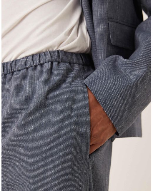 ASOS Blue Wide Leg Linen Suit Trousers for men