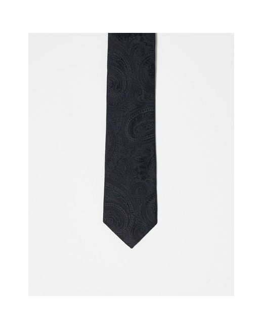 ASOS Black Slim Tie With Paisley Print for men
