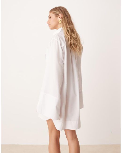 ASOS Gestreepte Mini Overhemdjurk Met Brede Manchetten En Oversized Zakken in het Natural