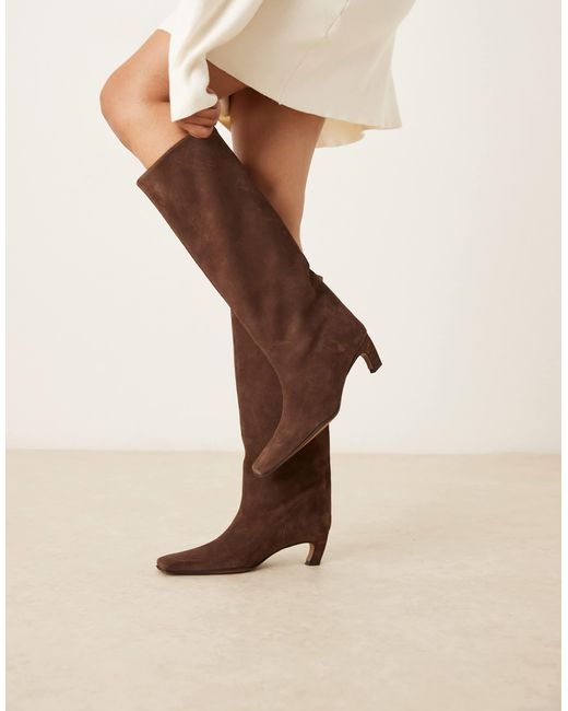 ASOS Natural Candace Premium Pull On Chisel Toe Knee Boots