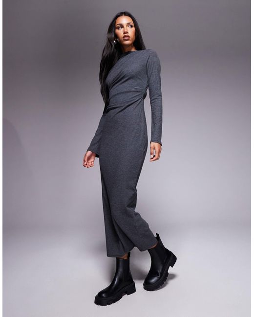 ASOS Blue Ribbed Drape Maxi Dress