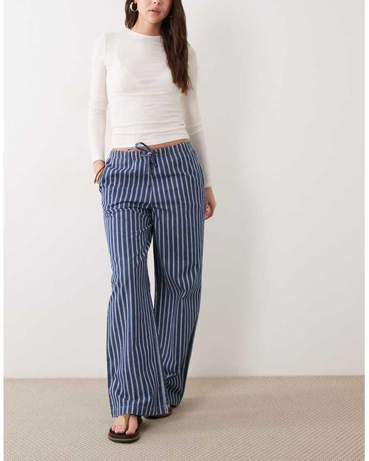 Mango Blue 100% Cotton Tie Waist Denim Trouser