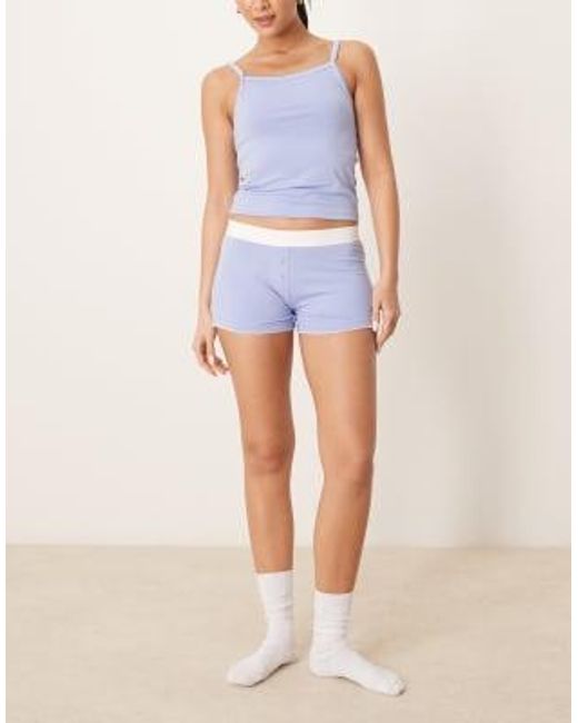 ASOS Blue Mix & Match Pyjama Short With Exposed Waistband And Picot Trim