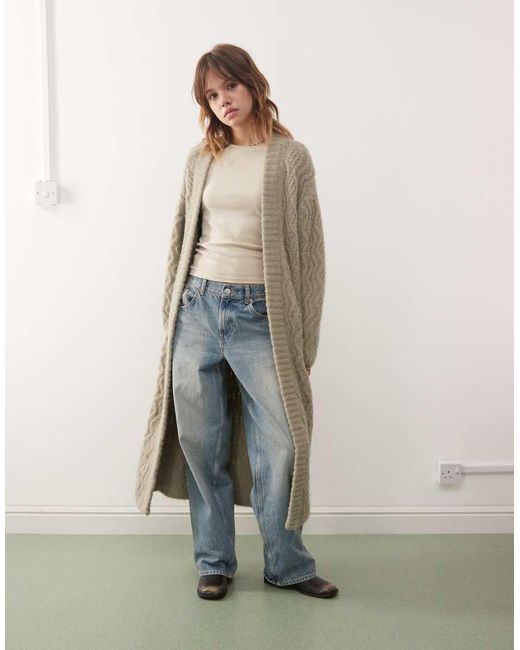 Monki Natural Long Oversized Knitted Cardigan