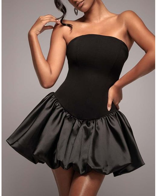 Goddiva Gray Corset Boobtube Babydoll Mini Dress