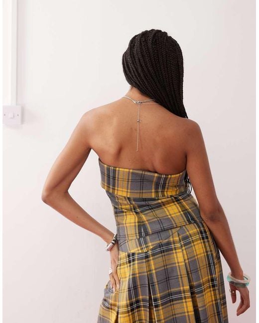 Top A Fascia Sartoriale Giallo A Quadri di Collusion in Gray