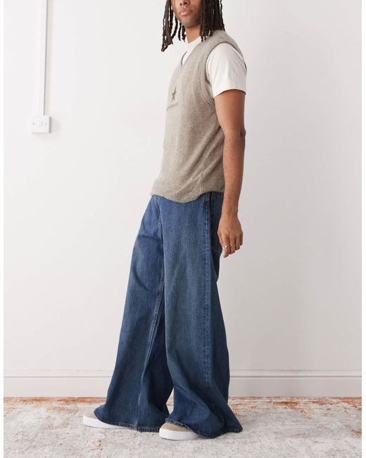Cheap Monday Blue Rad Super Wide Leg Skater Jeans for men