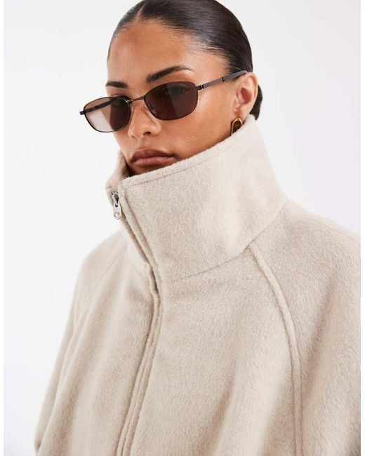 ASOS Natural Asos Design Petite Funnel Neck Bubble Hem Jacket With Wool
