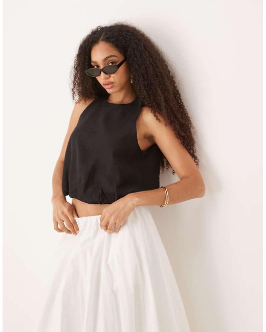 Mango Black Round Neck Sleeveless Soft Bubble Hem Top