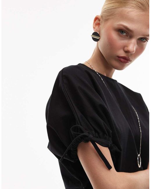 ASOS Black Crew Neck Mini Dress With Tie Sleeve Detail