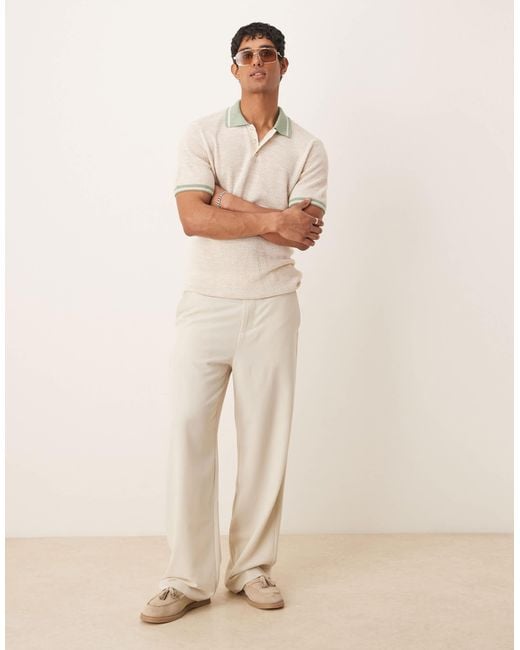 ASOS Natural Boxy Polo With Tipping for men