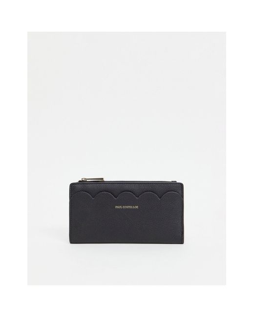 Paul Costelloe Black Leather Purse With Scalloped Edge