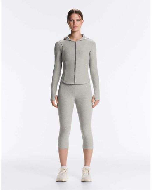 Oysho Gray Technical Marl Hooded Jacket